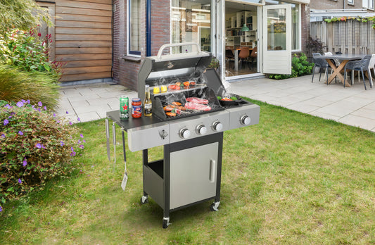 3 burner gas grill with side burner